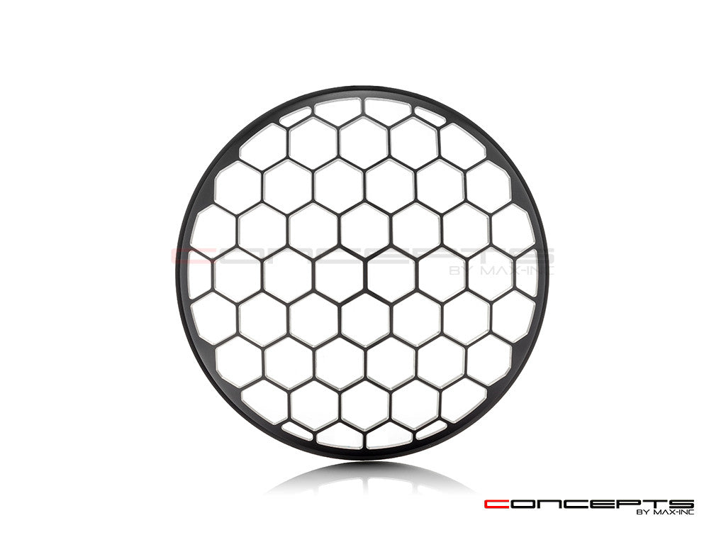 7" Honeycomb Grille Design Black + Contrast CNC Aluminum Headlight Guard Cover