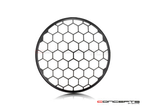 7" Honeycomb Grille Design Black + Contrast CNC Aluminum Headlight Guard Cover