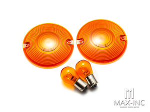 Harley Touring  2PCS Orange Turn Signal Light Lens + 2 PCS HALOGEN Bulbs