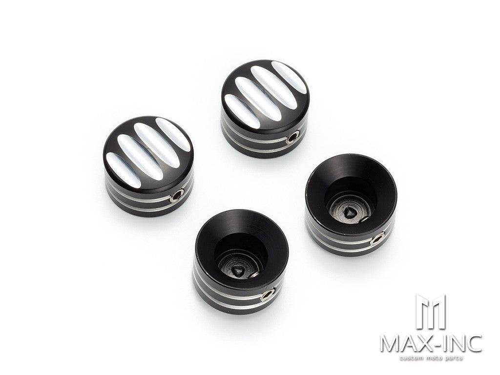 Motorcycle Front Axle Nut Covers Caps Aluminum Black Cut For Harley Sportster Touring Softail Dyna VRSC Fat Bob Wide
