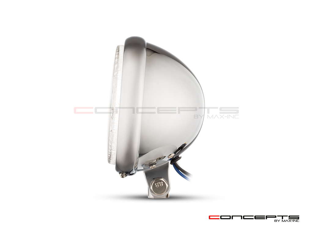 5.75" Bates Style Chrome Metal Headlight - 12v / 55w Halogen Bulb-Side