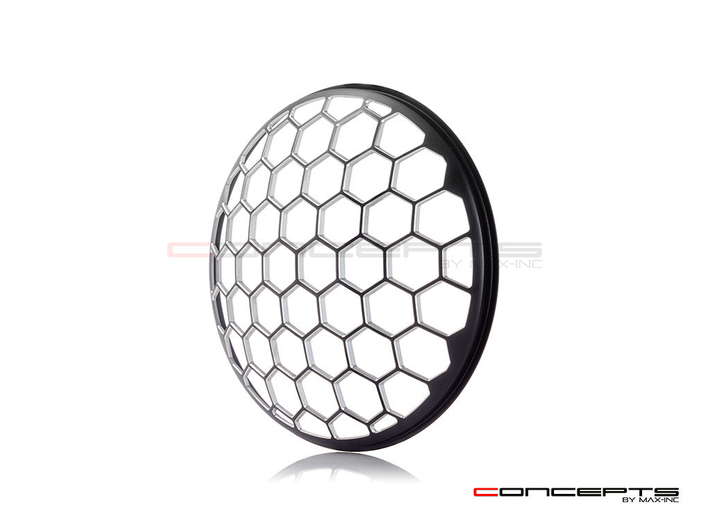 7" Honeycomb Grille Design Black + Contrast CNC Aluminum Headlight Guard Cover