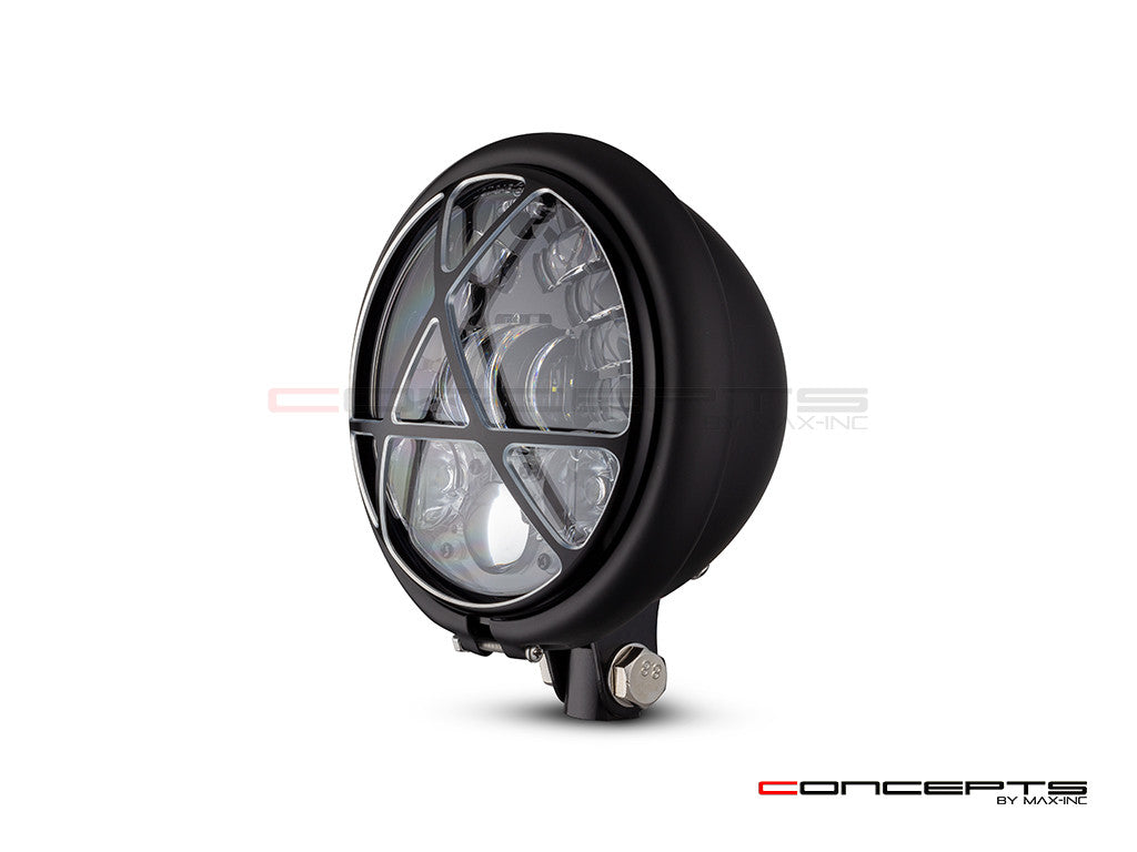 5.75" Matte Black + Contrast Cut Metal LED Integrated Headlight + Anarchy Grill Cover