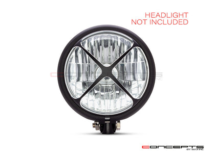5.75" Cross Design Black / Contrast CNC Aluminum Headlight Guard Cover