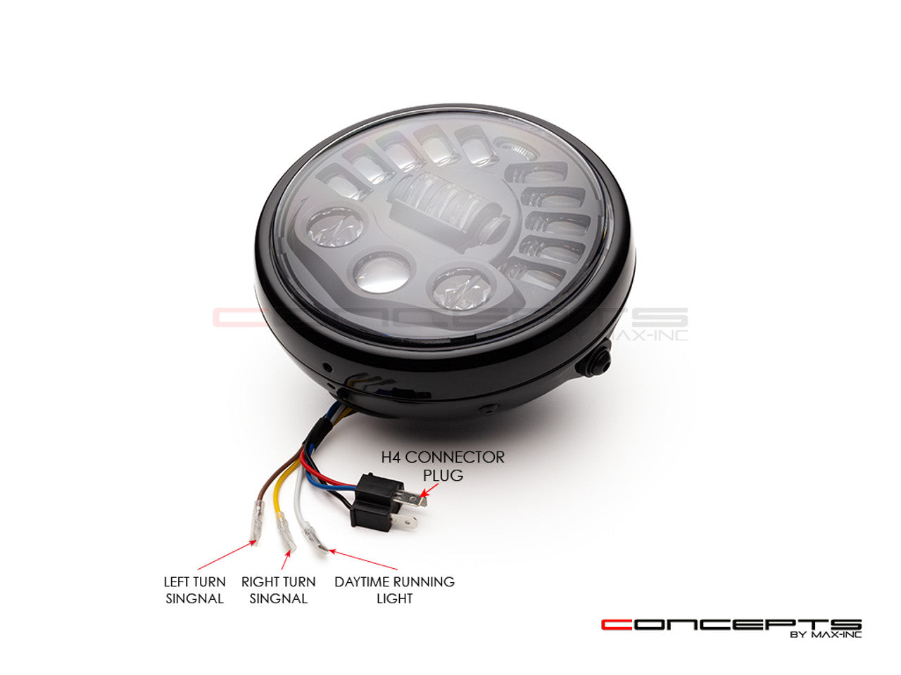 7.7 Inch Gloss Black Short Metal LED MOD Integrated Headlight - DRL + Turn Signals