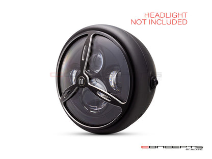 7" Tri-Prop Grille Design Black + Contrast CNC Aluminum Headlight Guard Cover