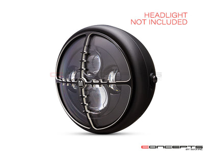 7" Cross Hairs Grille Design Black + Contrast CNC Aluminum Headlight Guard Cover