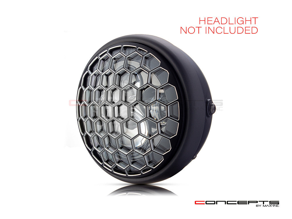 7" Honeycomb Grille Design Black + Contrast CNC Aluminum Headlight Guard Cover