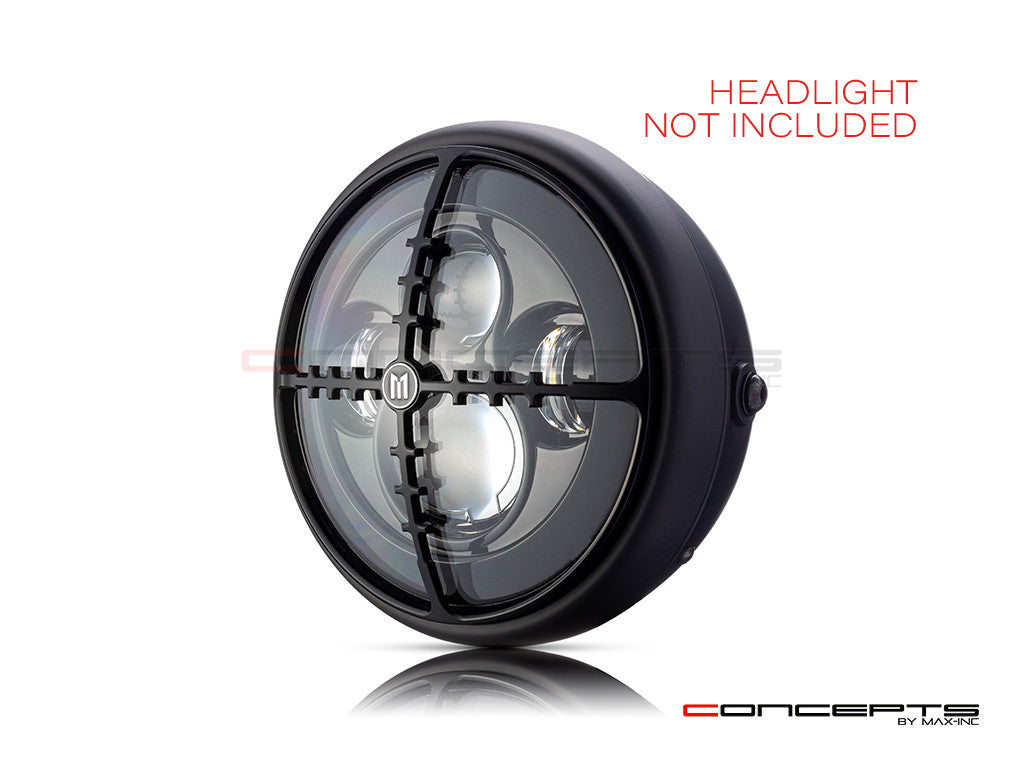 7" Cross Hairs Grille Design Black CNC Aluminum Headlight Guard Cover