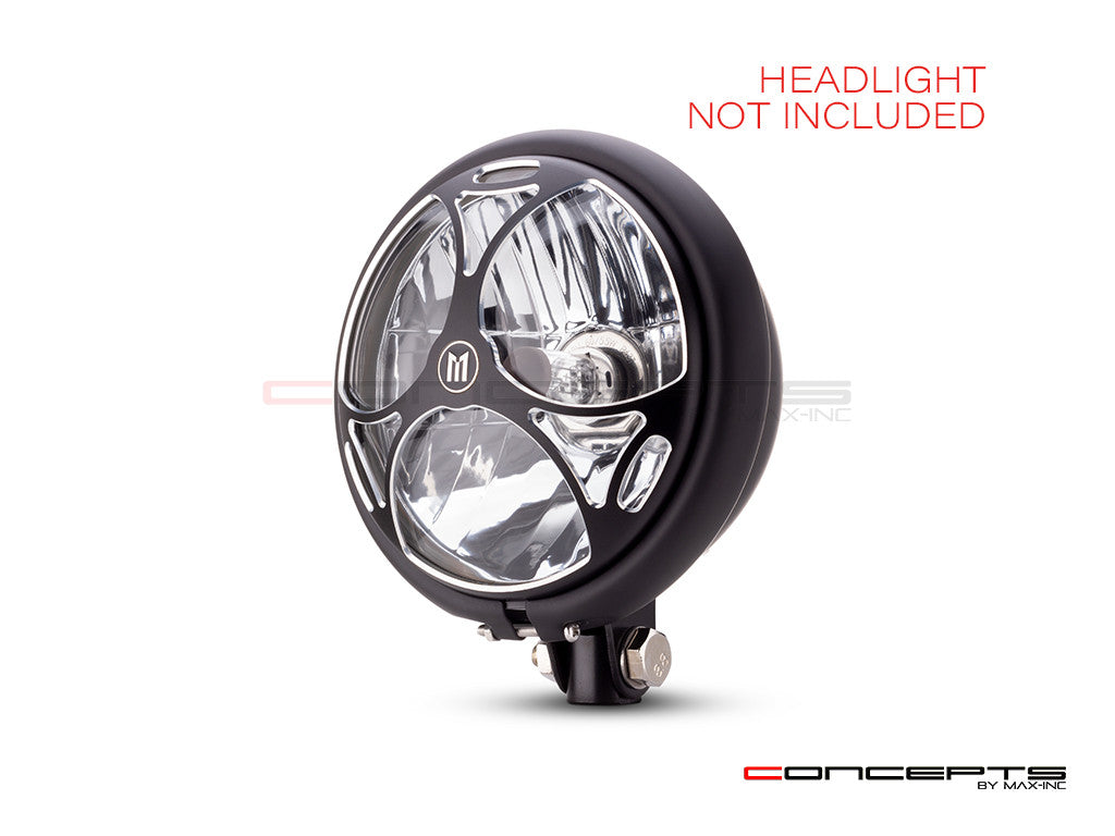 5.75" Tri-Maltese Design Black / Contrast CNC Aluminum Headlight Guard Cover