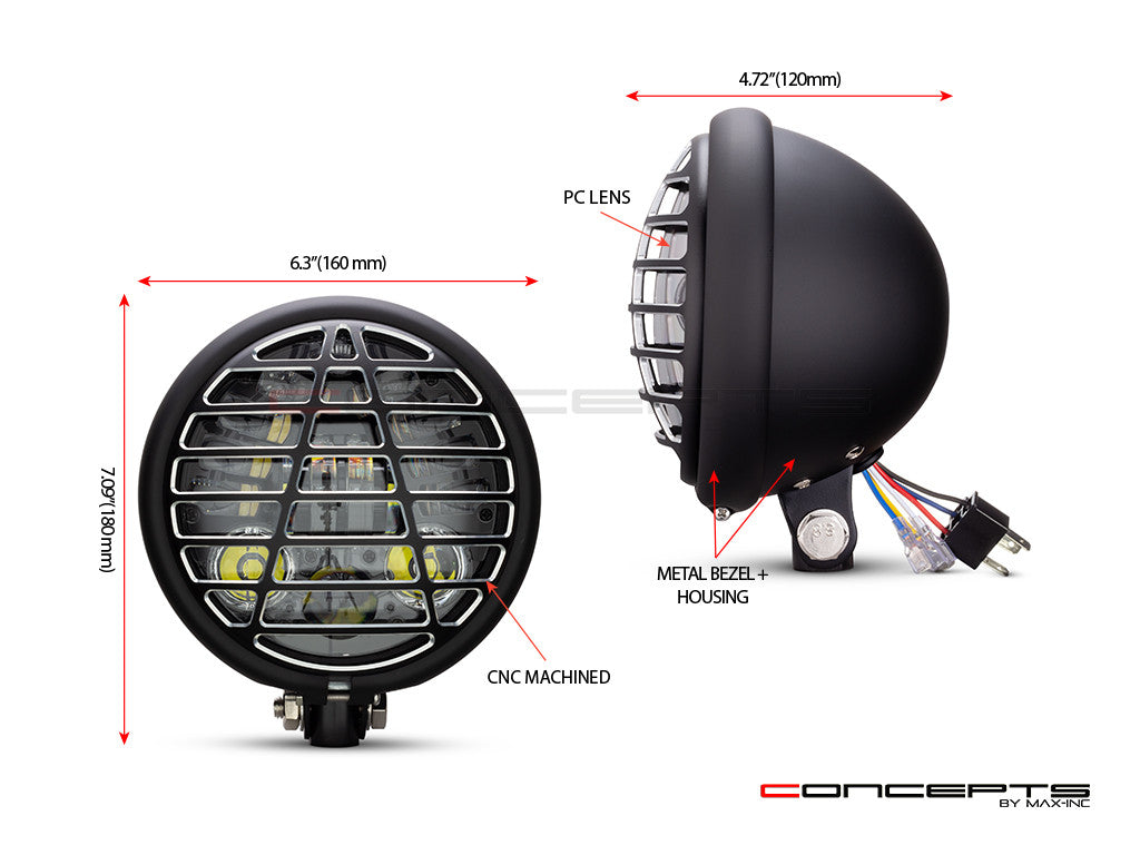  5.75 INCH MATTE BLACK / CONTRAST BATES LED MOD INTEGRATED HEADLIGHT - DRL+ TURN SIGNALS - ATEC-Size