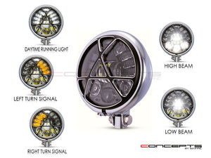 5.75" Chrome + Contrast Cut Metal LED Integrated Headlight + Anarchy Grill Cover